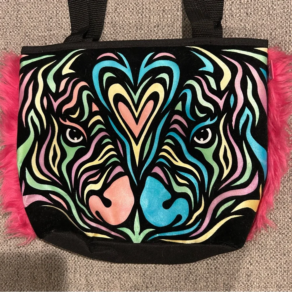Peachtree Playthings Zebra Velvet Tote Bag Colorful Neon